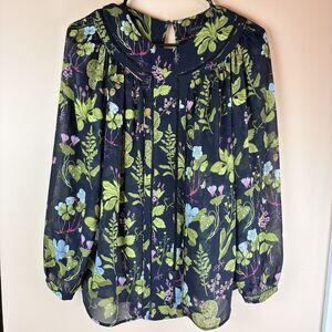 Ann Taylor Women’s Long Sleeve Black Sheer Floral Blouse Size XS